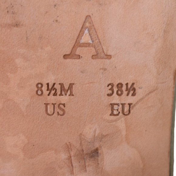 Anthropologie Heels 8.5 M Womens Scalloped Leather Open Toe Block Heel Taupe - Picture 12 of 12